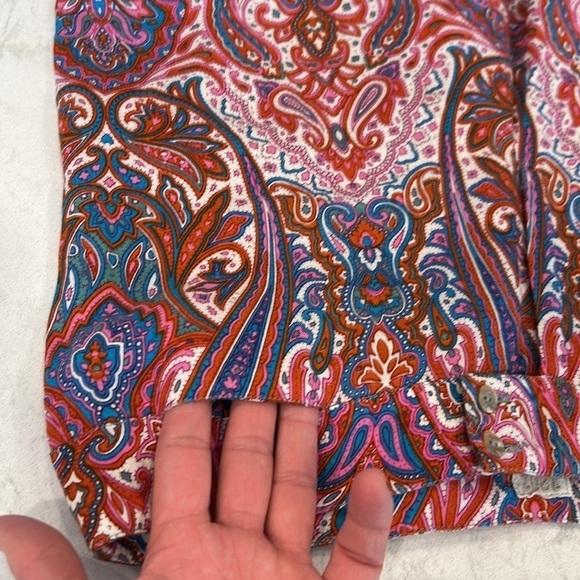 120% Lino Linen Wide Leg Trouser Pants Women’s Paisley Size 42 Pink Purple Red - Picture 12 of 17